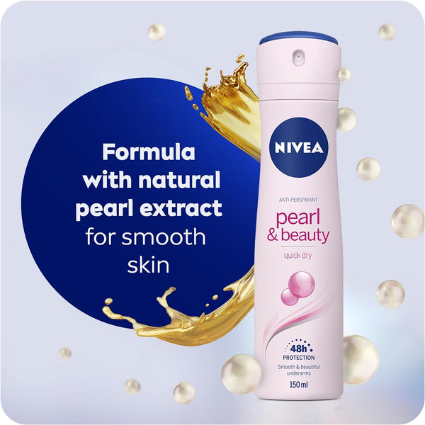 Pearl & Beauty Anti-Perspirant Deodorant Spray (150Ml), Women'S Deodorant with 48H Sweat and Odour Protection, Anti-Perspirant Spray for Women with Pearl Extracts