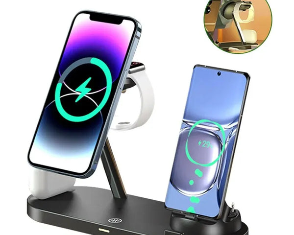 5 in 1 Magnetic Wireless Charger Stand LED Light for Iphone 15 14 13 Pro Max Apple Watch 8 7 Airpods Fast Charging Dock Station