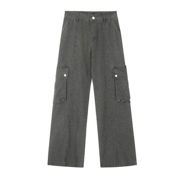 Punk Washed And Worn Loose Straight Cargo Men Trousers