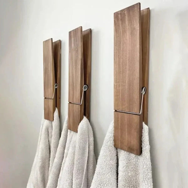 Clothespin Bathroom Towel Rack Wooden Giant Towel Clamp Wall Mounted Bathroom Towel Rack