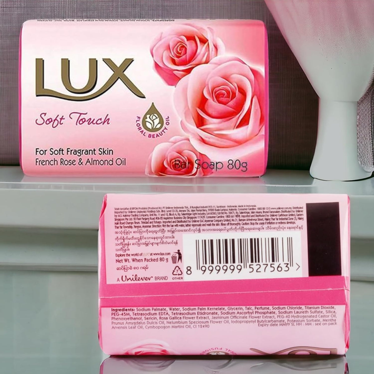 12 X 80G Lux Soft Touch for Soft Fragrant Soap Bars with French Rose & Almond Oil(Total 960G)