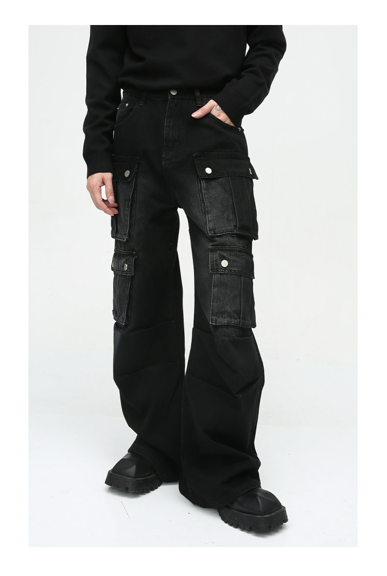 New Niche Retro Multi-pocket Design Tooling Wide Leg Jeans