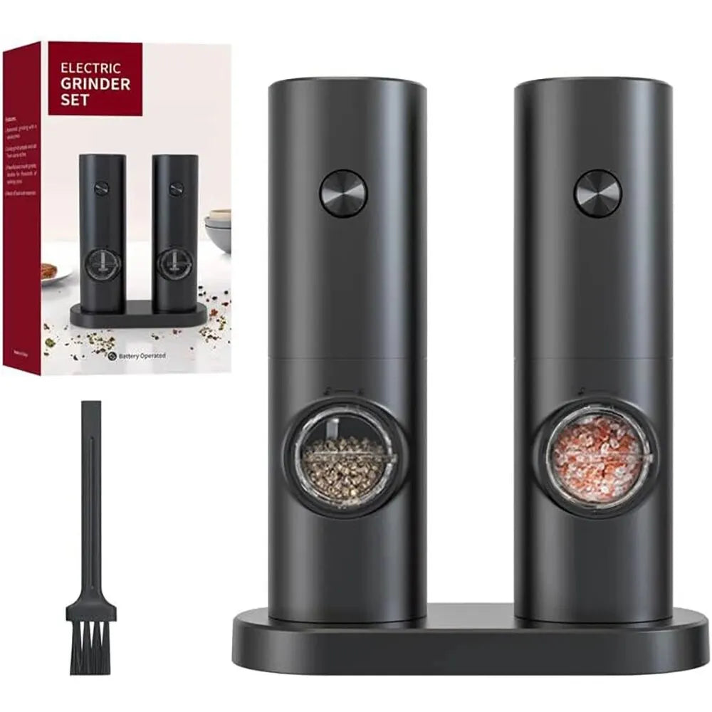 2Pcs Electric Salt and Pepper Grinder with Adjustable Coarseness Refillable Mill Battery Powered Kitchen Automatic Gadget