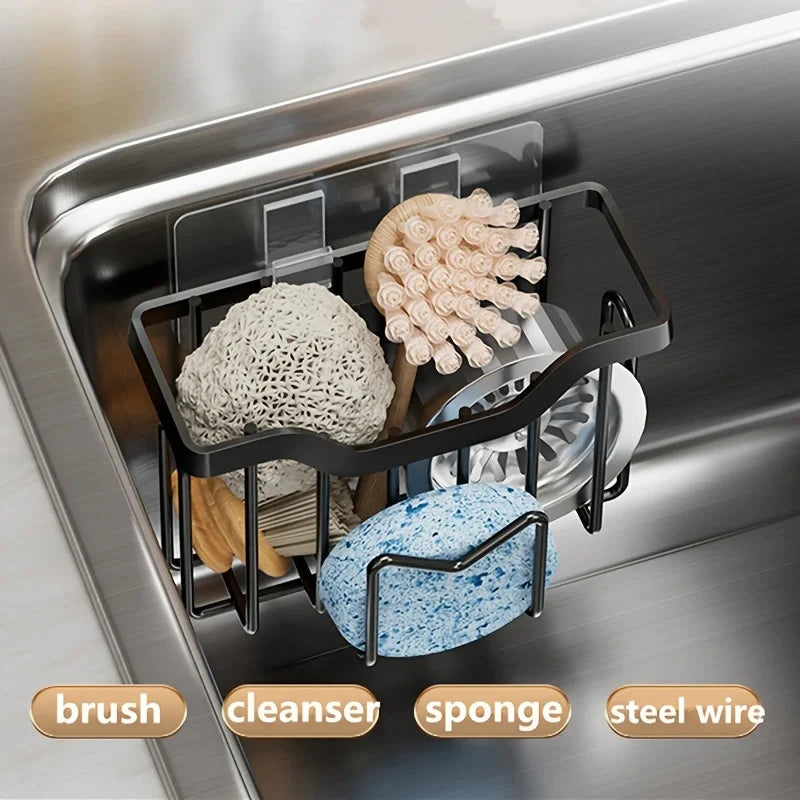 Stainless Steel Sink Caddy with Brush Holder and Drain Tray