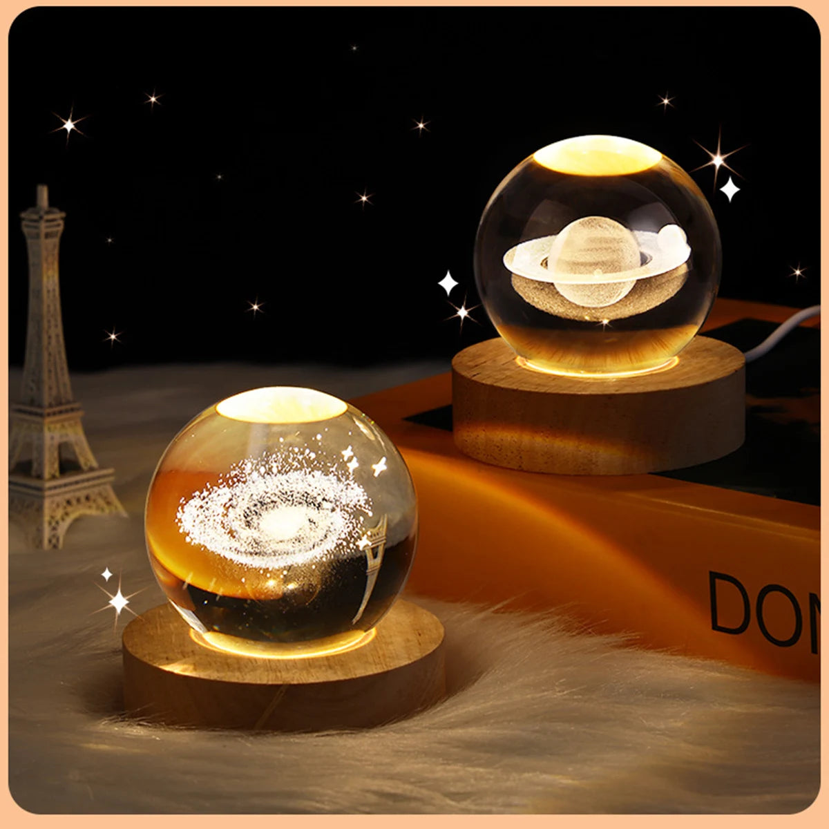 LED Night Light Galaxy Crystal Ball Table Lamp 3D Planet Moon Glowing Planetary Bedside Light Bedroom Home Decor Christmas Gift