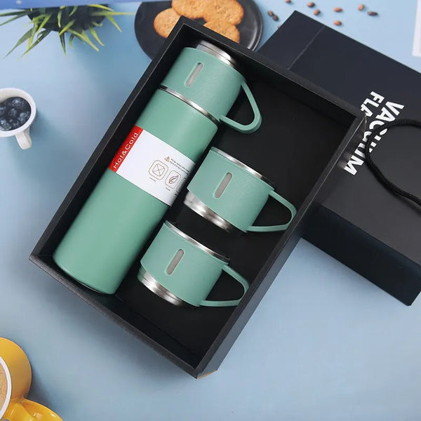 3Pcs/Set Double-Layer 304 Stainless Steel Insulated Portable Water Bottle with Three Lids