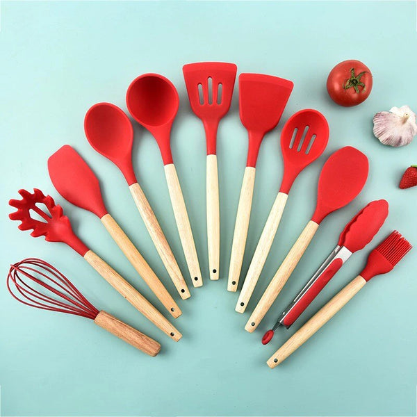 12Pcs/Set High Temperature Resistant and Non Stick Pot Spatula Spoon with Storage Bucket