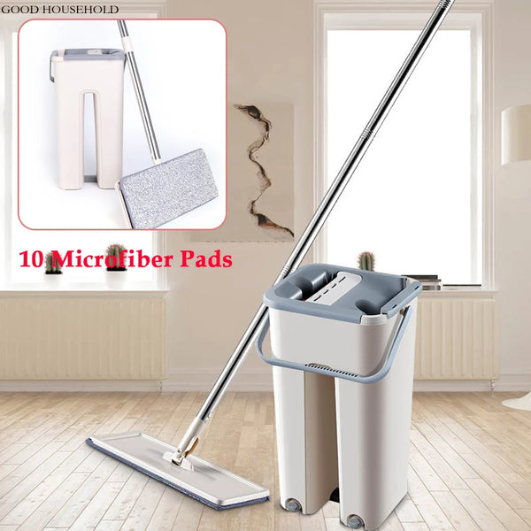 Floor Wiper Mop Set with Bucket and 10 Microfiber Cleaning Pads