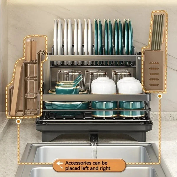  Dish Drying Rack with Storage for Bowls, Knives, and more