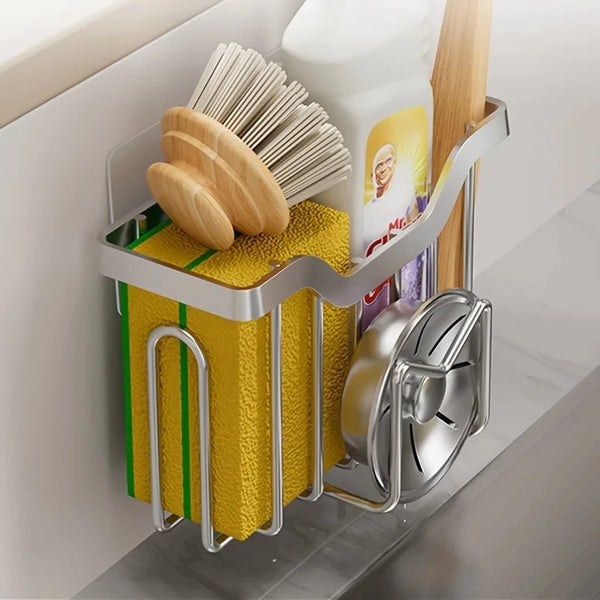 Stainless Steel Sink Caddy with Brush Holder and Drain Tray