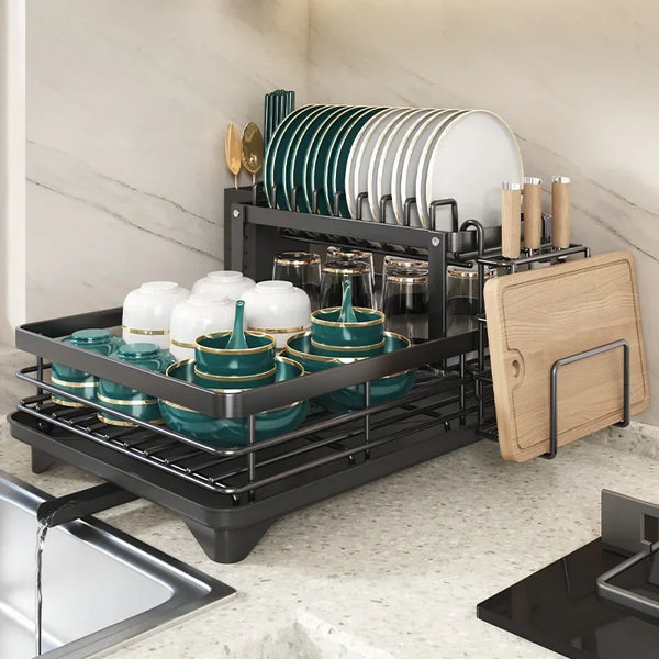  Dish Drying Rack with Storage for Bowls, Knives, and more