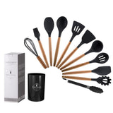 12Pcs/Set High Temperature Resistant and Non Stick Pot Spatula Spoon with Storage Bucket