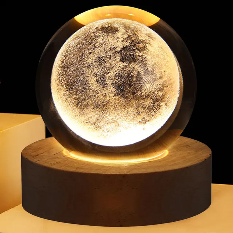 LED Night Light Galaxy Crystal Ball Table Lamp 3D Planet Moon Glowing Planetary Bedside Light Bedroom Home Decor Christmas Gift