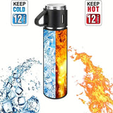3Pcs/Set Double-Layer 304 Stainless Steel Insulated Portable Water Bottle with Three Lids