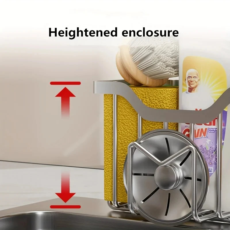 Stainless Steel Sink Caddy with Brush Holder and Drain Tray